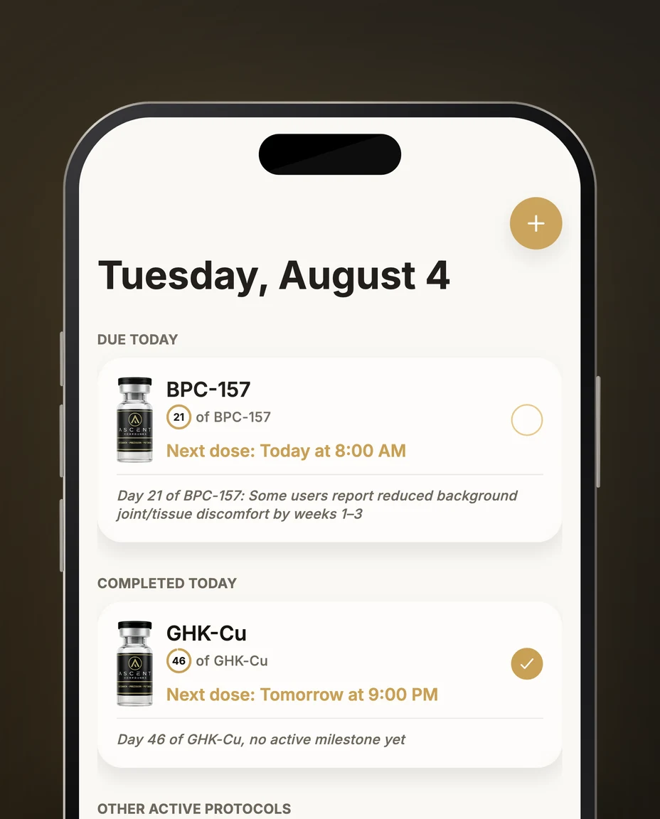 The Ascent app on an iPhone, showing a protocol schedule