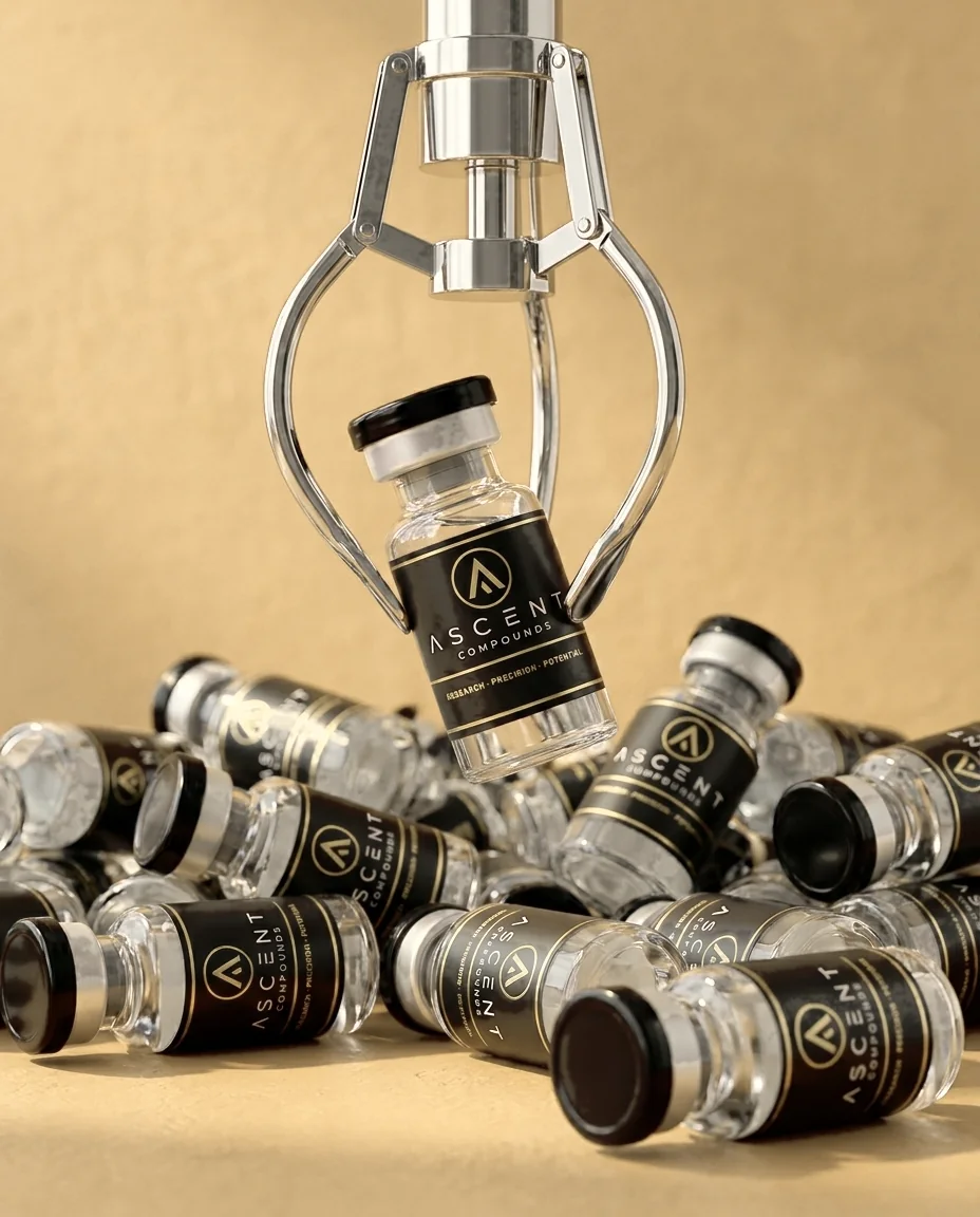 An arcade claw lifting one Ascent vial from a pile